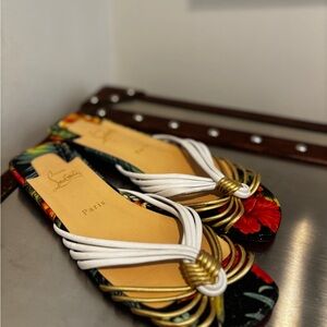 Christian Louboutin Women's Floral Sandals - Black, Red, and Gold